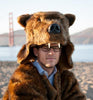 Faux fur grizzly bear coat at the beach